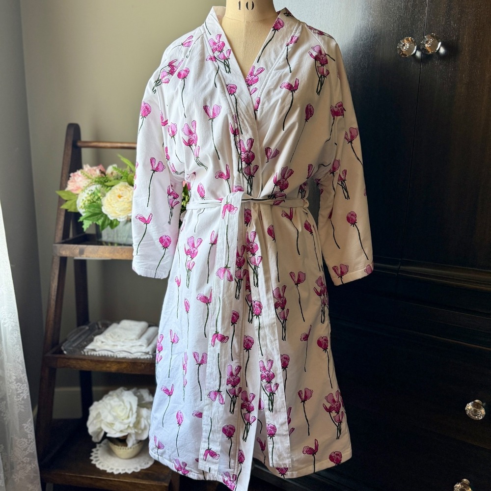 Their Nibs Grandma Robe Terry Lined Cotton Poppy Floral Wrap Belted S Womens - Picture 2 of 16